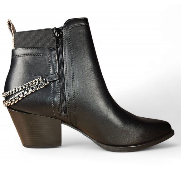 Size 10 Black Ankle Booties Silver Chains Side Zip Snakeskin Detail Pointed SODA - Picture 6 of 14